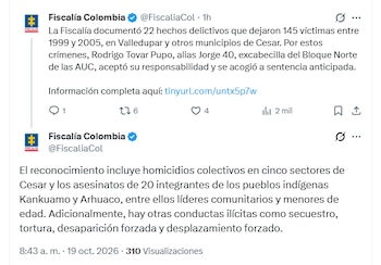 Comunicado Fiscalía General de la Nación - crédito Fiscalía General de la Nación