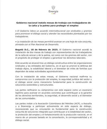 El ministerio de Minas enfatizó