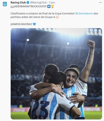 Racing Club ya se encuentra clasificado a octavos de final de la Copa Libertadores. (Racing Club)