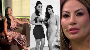Composición de tres imágenes: una mujer sonriendo, dos mujeres brindando en blanco y negro, y un primer plano de una mujer con una lágrima.
