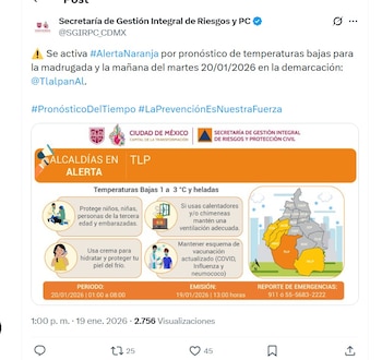 Activan alerta naranja por frío