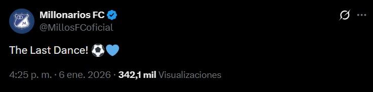 Esta fue la publicación de Millonarios que causó sensación en redes sociales, sobre un posible refuerzo o noticia del club - crédito Millonarios FC