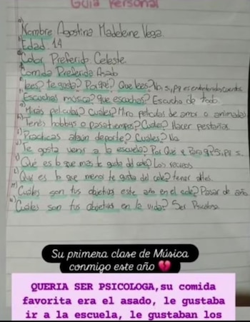 La tarea que compartió un profesor de música de Agostina