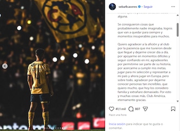 Cáceres se despide de la institución azulcrema con un mensaje cargado de emotividad y agradecimiento por todos los buenos momentos vividos en México. (Instagram/ @seba4caceres)