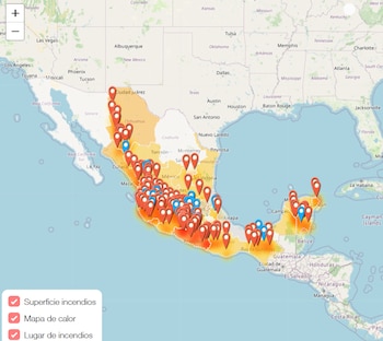 Mapa de los 147 incendios