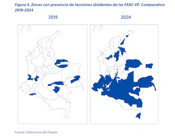 Así han crecido las disidencias de las Farc entre 2019 y 2024 - crédito Defensoría del Pueblo