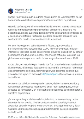 Trino de Alejandro Char exigiendo