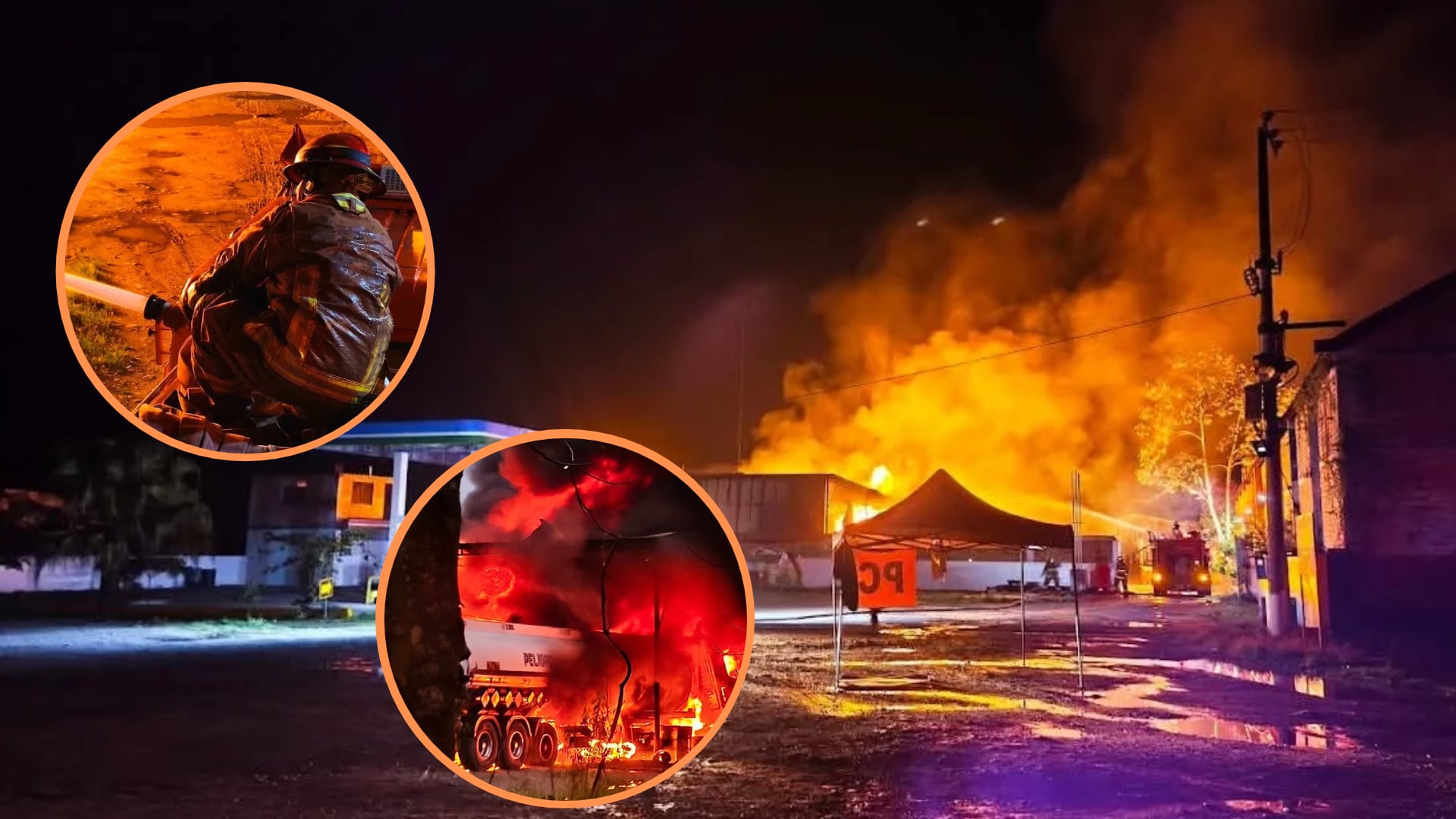 Incendio de gran magnitud: dos camiones cisterna que transportaban diésel resultaron involucrados en la emergencia. Composición: Infobae