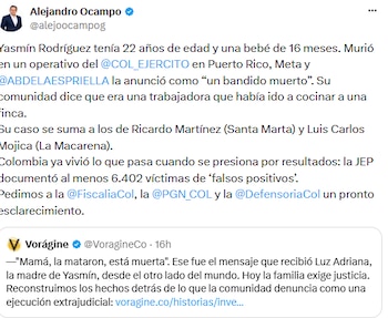 Alejandro Ocampo pidió intervención de Fiscalía, Procuraduría y Defensoría - crédito @alejoocampog/X