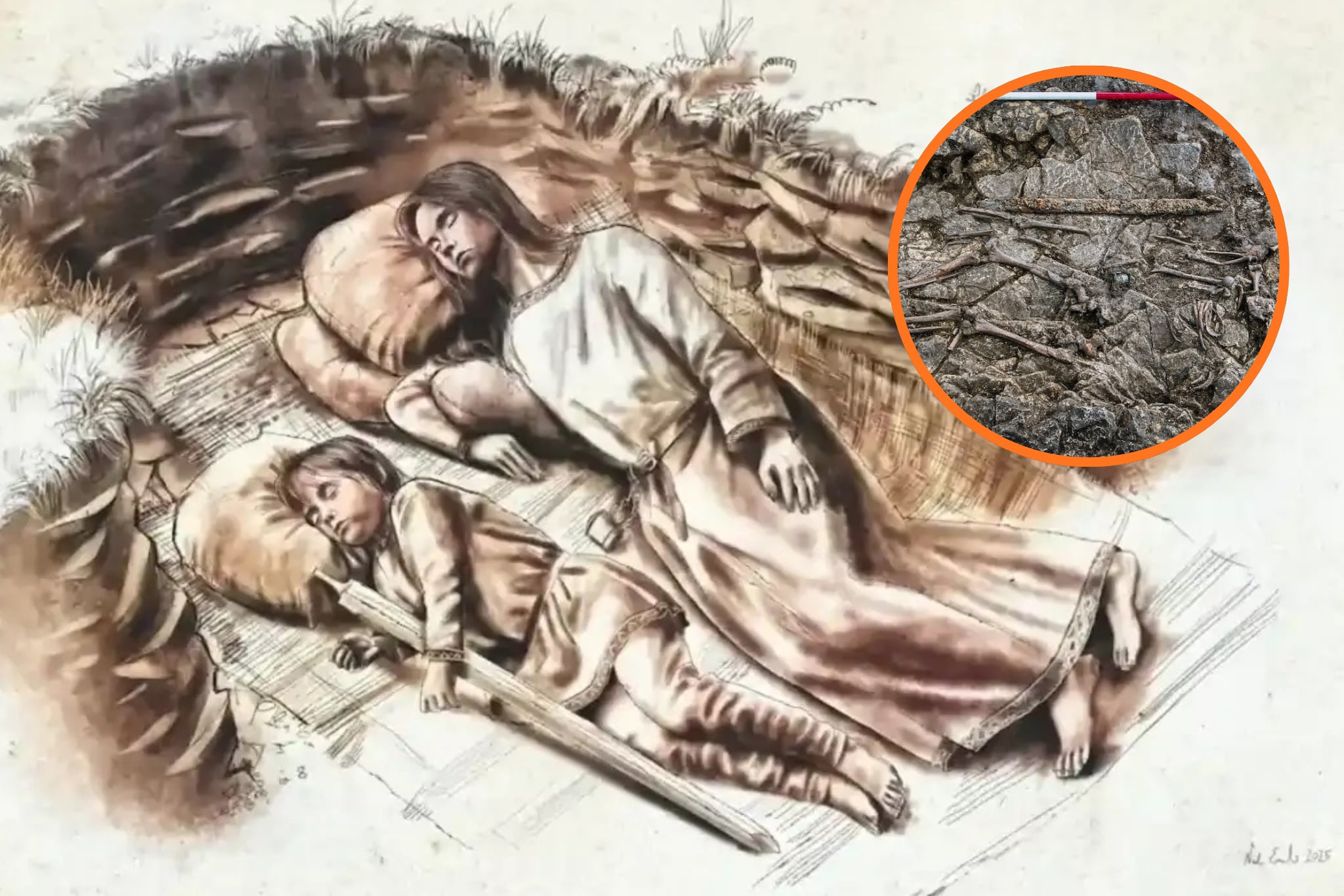 Dos hermanos enterrados en la misma tumba hace más de 1.400 años. (Time Team)