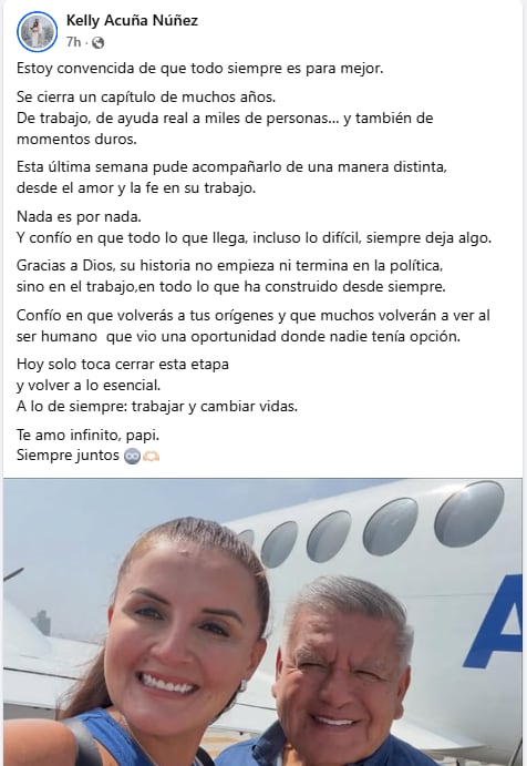 elly Acuña insinuó su retiro definitivo de la política mediante un mensaje en redes sociales