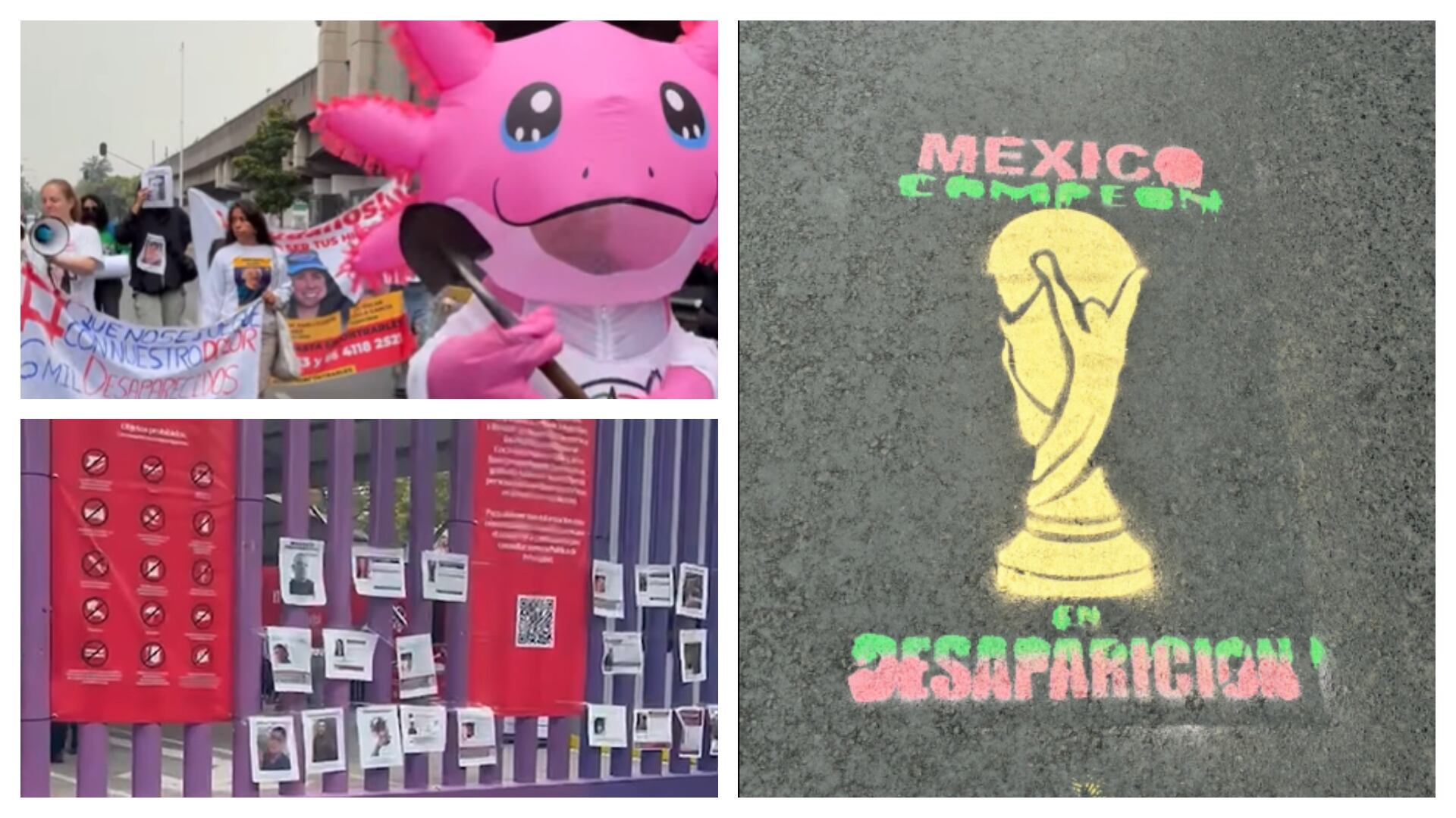 Madres buscadoras bloquearon accesos del deportivo de la Magdalena Mixhuca durante la exhibición del trofeo mundialista