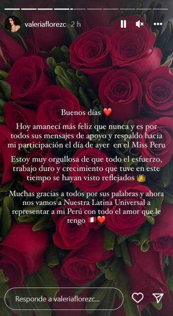 Mensaje de Valeria Flórez. (Foto: