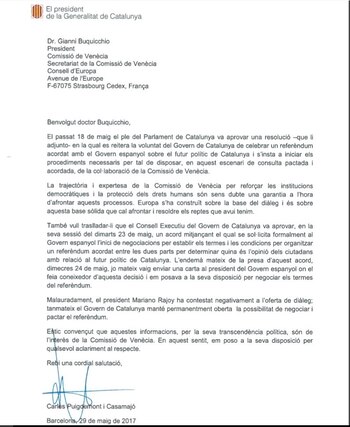 Carta de Carles Puigdemont a