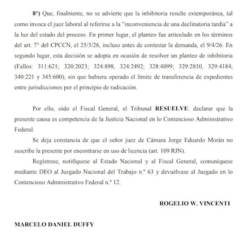 Parte del fallo que favoreció al Gobierno
