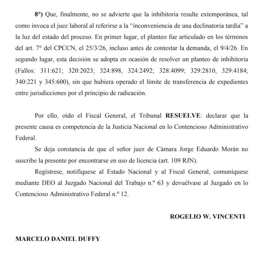 Parte del fallo que favoreció al Gobierno