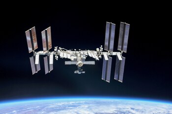 FILE PHOTO: FILE PHOTO: The International Space Station (ISS) photographed by Expedition 56 crew members from a Soyuz spacecraft after undocking, October 4, 2018. NASA/Roscosmos/Handout via REUTERS ATTENTION EDITORS - THIS IMAGE WAS PROVIDED BY A THIRD PARTY/File Photo/File Photo
