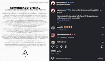 Alejandra Guzmán informó a través de Instagram que su concierto se canceló