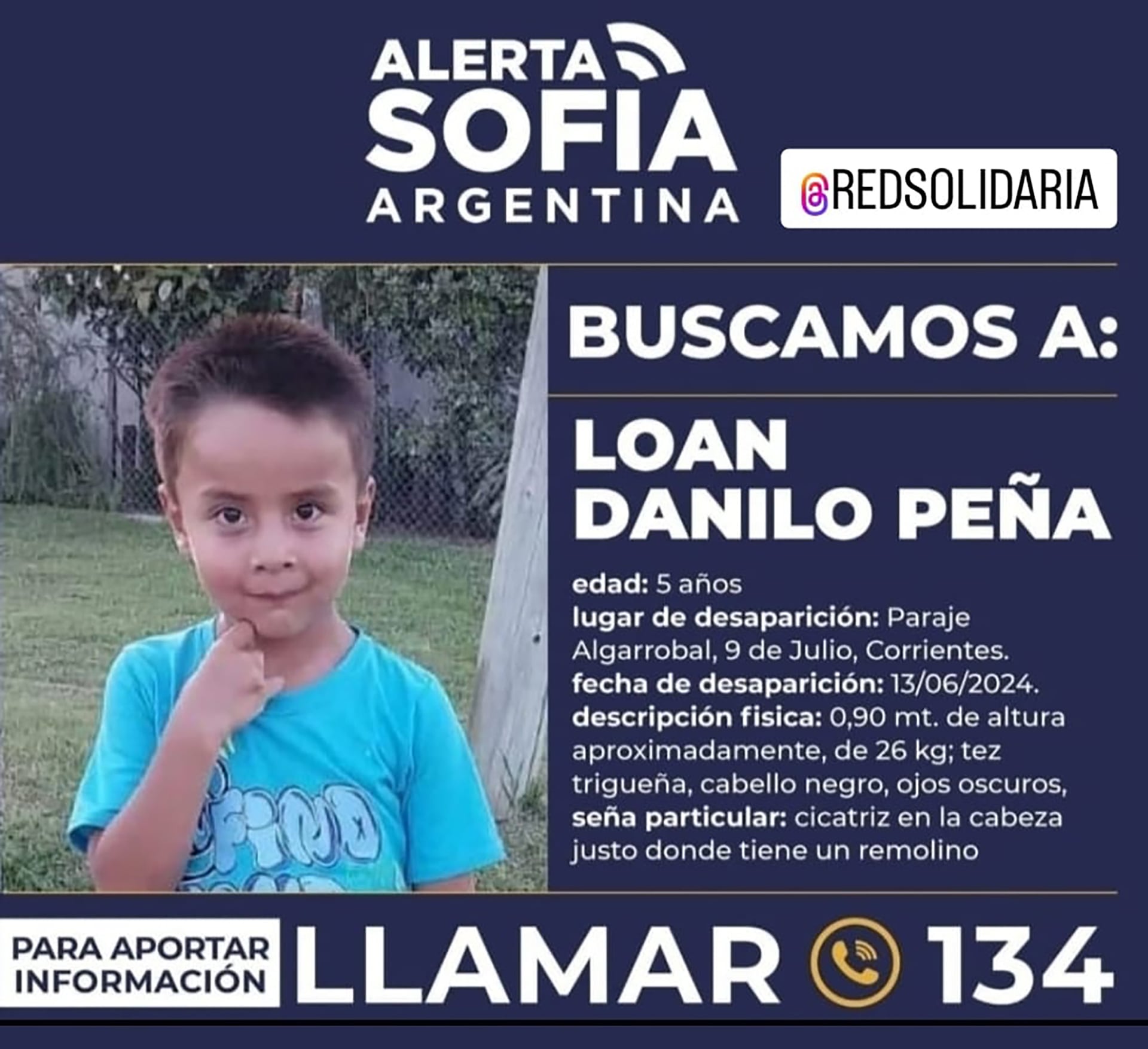 Por Loan se emitió una Alerta Sofía. La última vez que se lo vio fue el 13 de junio de 2024