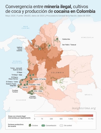 Colombia mantiene su condición de principal productor mundial de cocaína, mientras los cultivos de coca y la capacidad de producción continúan creciendo - crédito insightcrime.org/página web