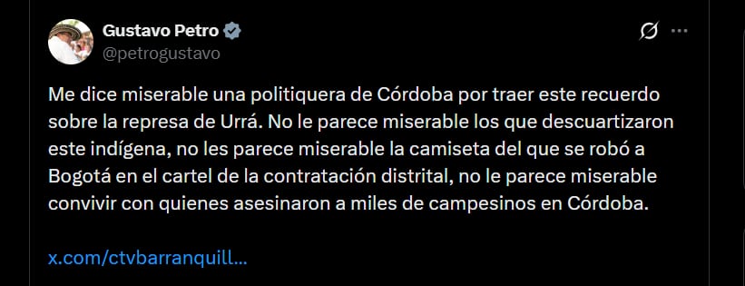 Gustavo Petro cuestionó la vara moral de sus detractores - crédito @petrogustavo/X