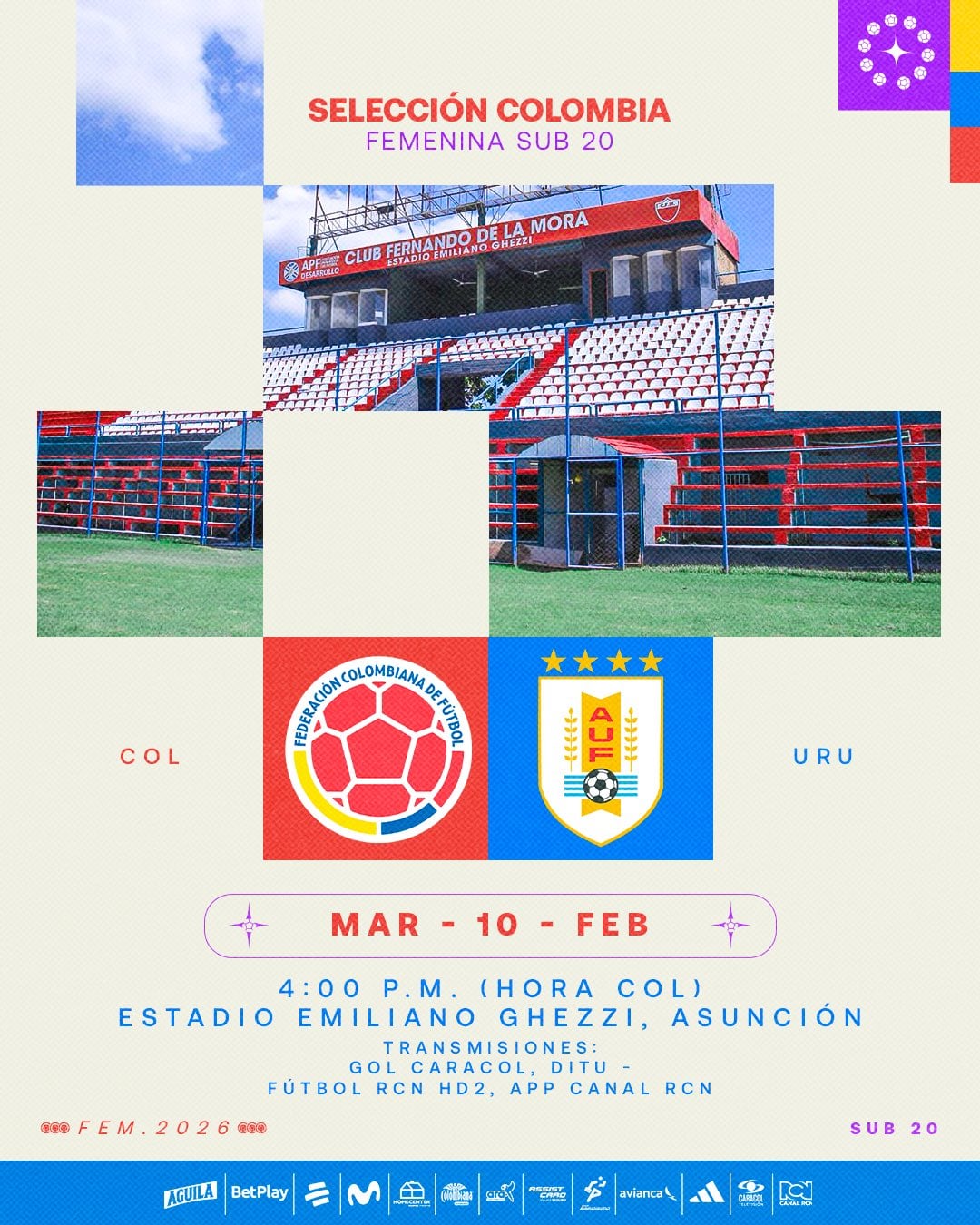 Afiche del partido de la selección Colombia contra Uruguay en el Sudamericano Femenino Sub20 - crédito Federación Colombiana de Fútbol