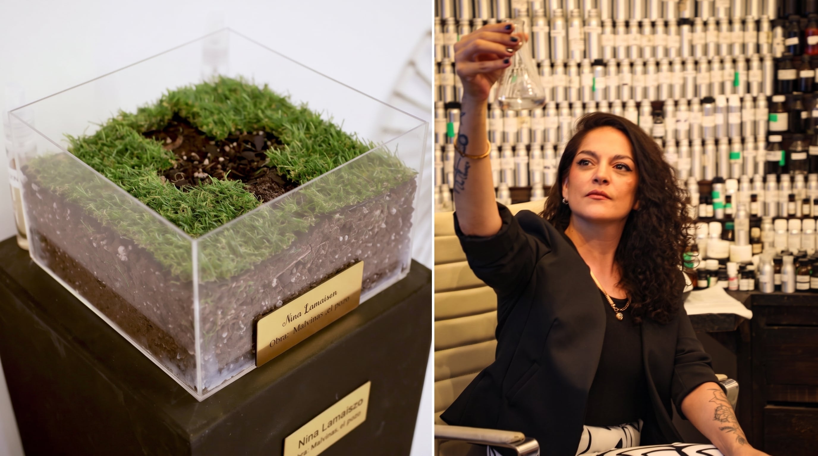 Nina Lamaison en su laboratorio y su obra olfativa sobre Malvinas