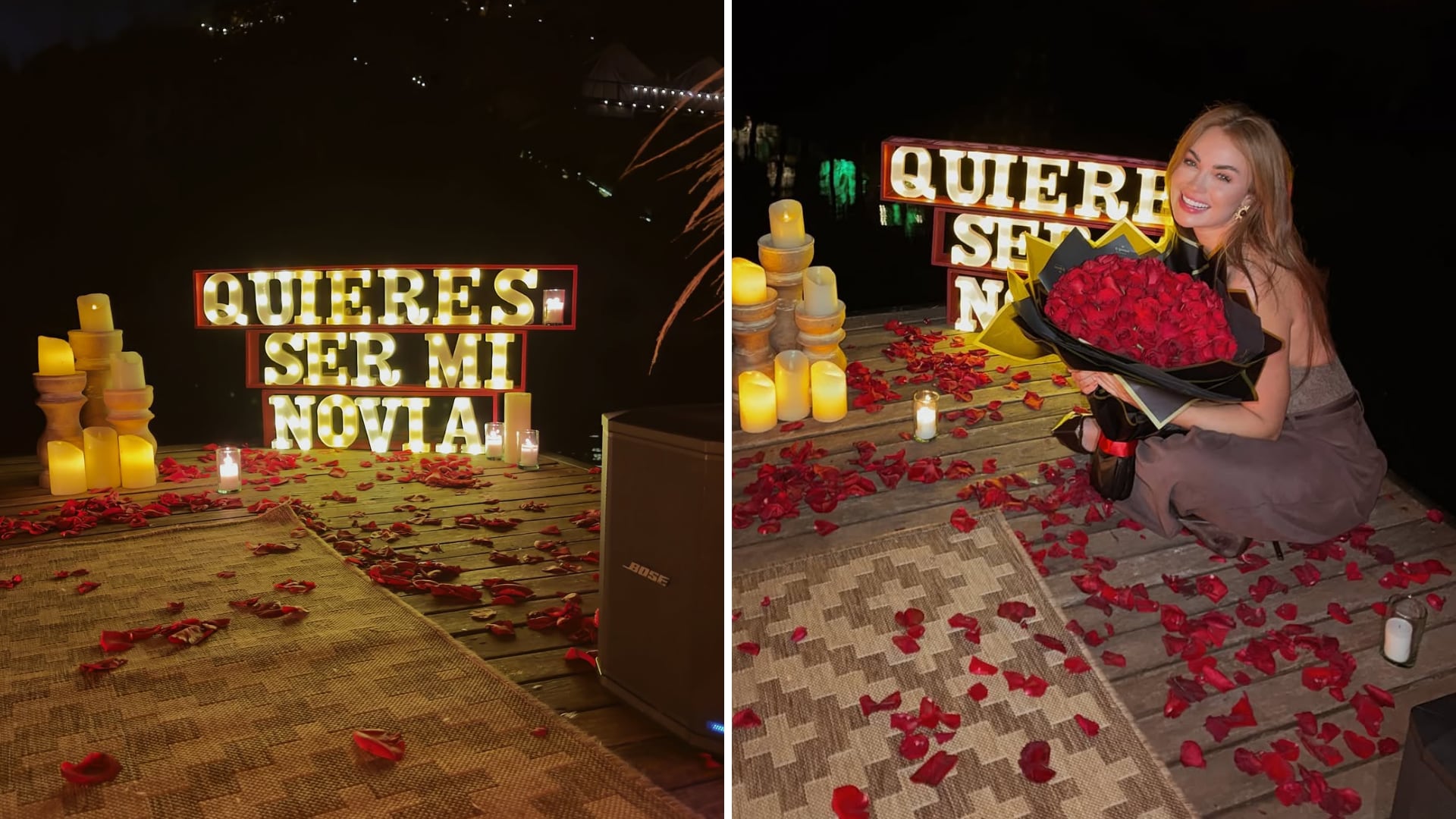 Con flores, un letrero en luces y bajo la luz de la luna, así fue como el cantante Camilo Méndez pidió a Sara Uribe que fuera su novia - crédito @sara_uribe/Instagram