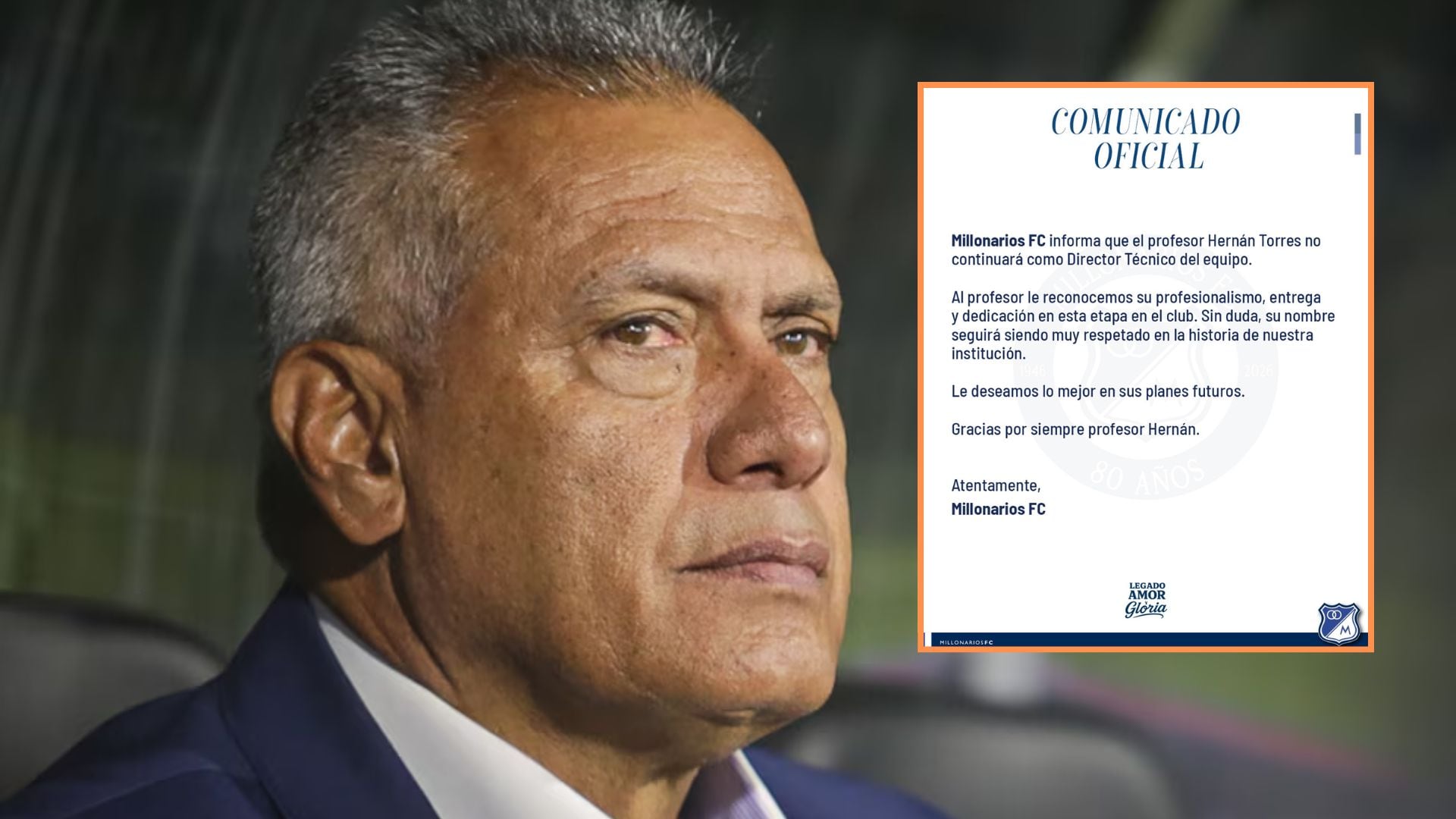 Hernán Torres deja de ser técnico de Millonarios tras crisis de resultados y presión de la hinchada