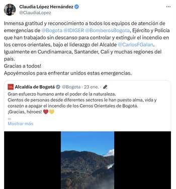 La exalcaldesa Claudia López agradeció