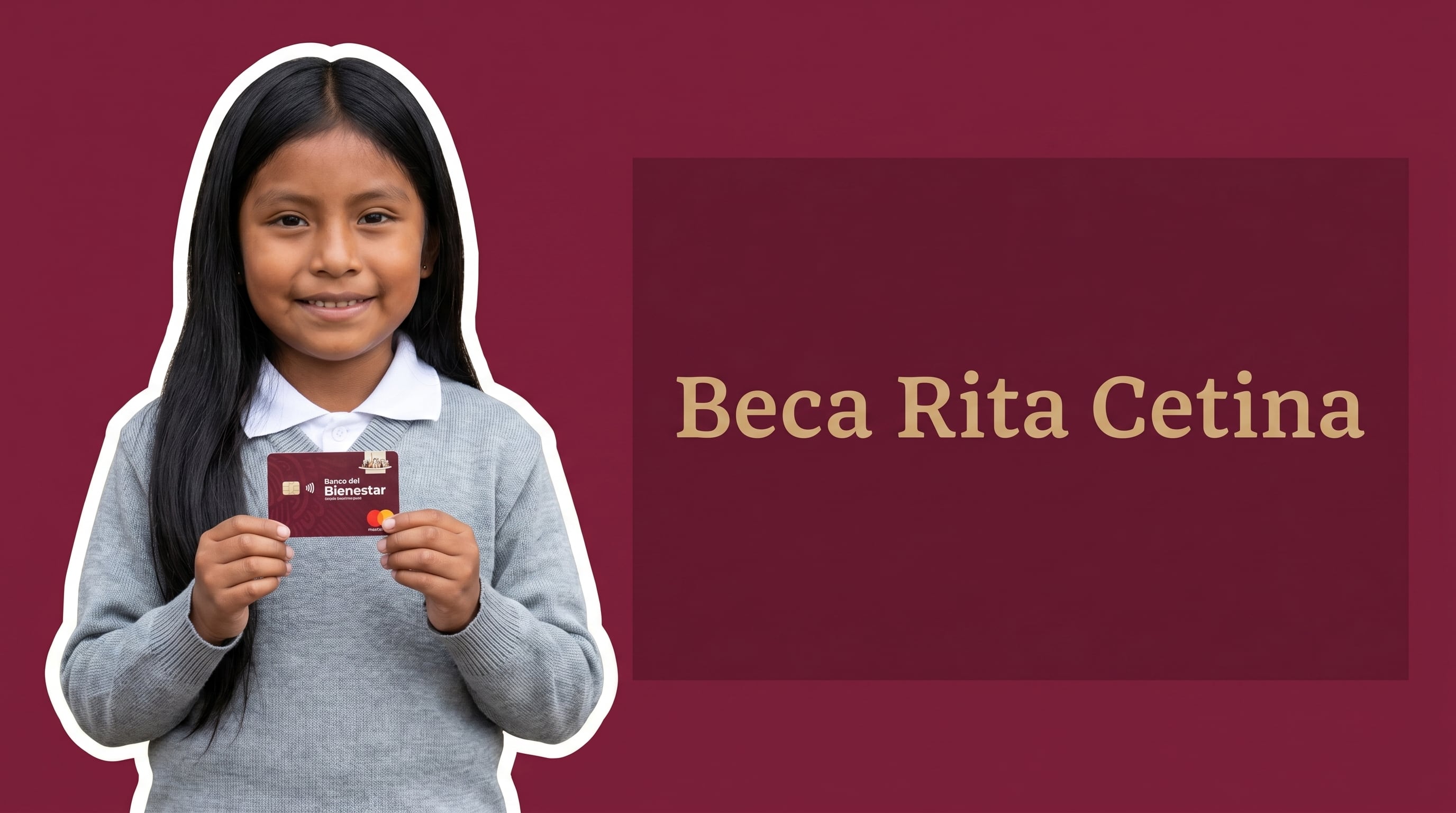 Una niña mexicana sonríe mientras muestra una tarjeta de débito del Banco del Bienestar, representando el apoyo del programa Beca Rita Cetina para la educación de las estudiantes. (Imagen Ilustrativa Infobae)
