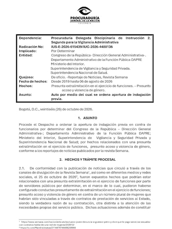 Página de un documento oficial con el logotipo de la Procuraduría General de la Nación de Colombia y varios párrafos de texto mecanografiado