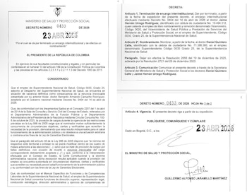 El Gobierno nacional designó de forma oficial a Daniel Quintero Calle como superintendente nacional de Salud el 23 de abril de 2026 mediante el Decreto 0433, en el marco de las facultades otorgadas por la Ley de Garantías Electorales para suplir vacantes definitivas - crédito Ministerio de Salud