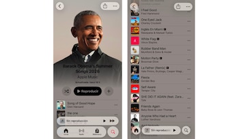 Dos capturas de pantalla de la aplicación Apple Music en un iPhone. Una muestra a Barack Obama y la lista "Summer Songs 2026"; la otra, un listado de canciones