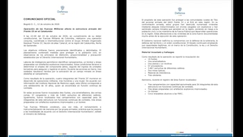 El comunicado se emitió el lunes 12 de octubre de 2026, mientras que la operación se llevó a cabo la noche del sábado 10 de octubre - crédito @mindefensa/X