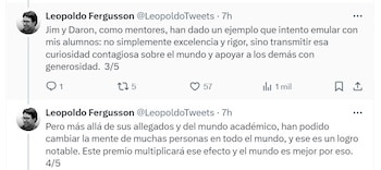 Leopoldo Fergusson, profesor de la Facultad de Economía del a Universidad de los Andes, se manifestó estar orgullo por el nuevo premio Nobel de Economía - crédito @LeopoldoTweets/X