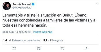 López Obrador envió sus condolencias