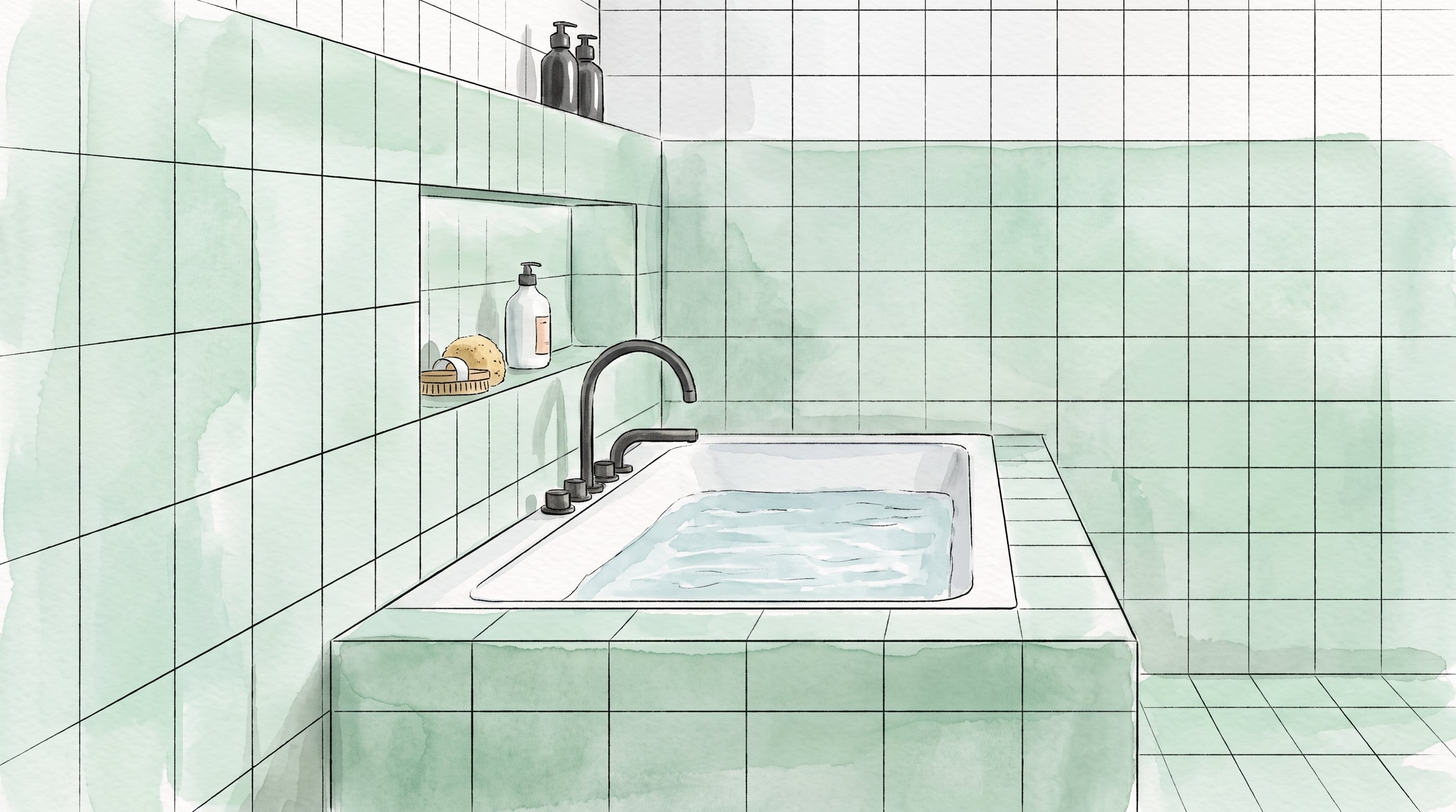 Las bañeras revestidas con azulejos recuperan protagonismo en los baños contemporáneos. (Imagen Ilustrativa Infobae)