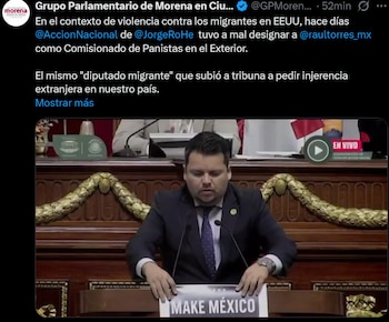 La bancada guinda cuestiona en X al dirigente nacional Jorge Romero por designar al diputado panista, y revive un video de noviembre pasado en el que solicita intervención internacional por la seguridad del país