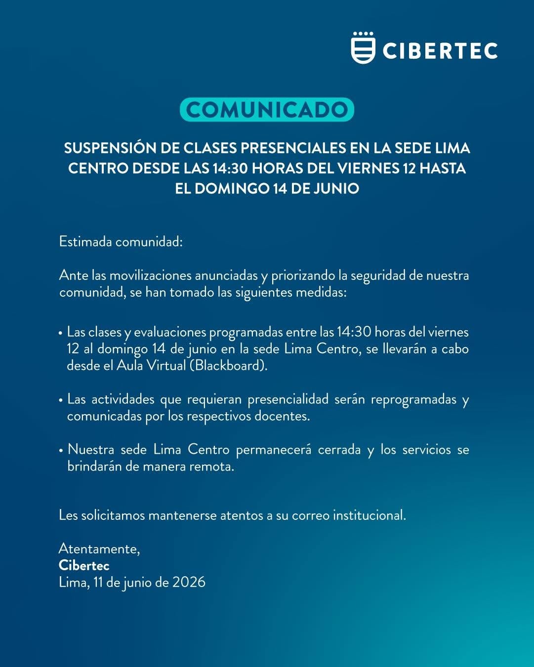 Comunicado de Cibertec.