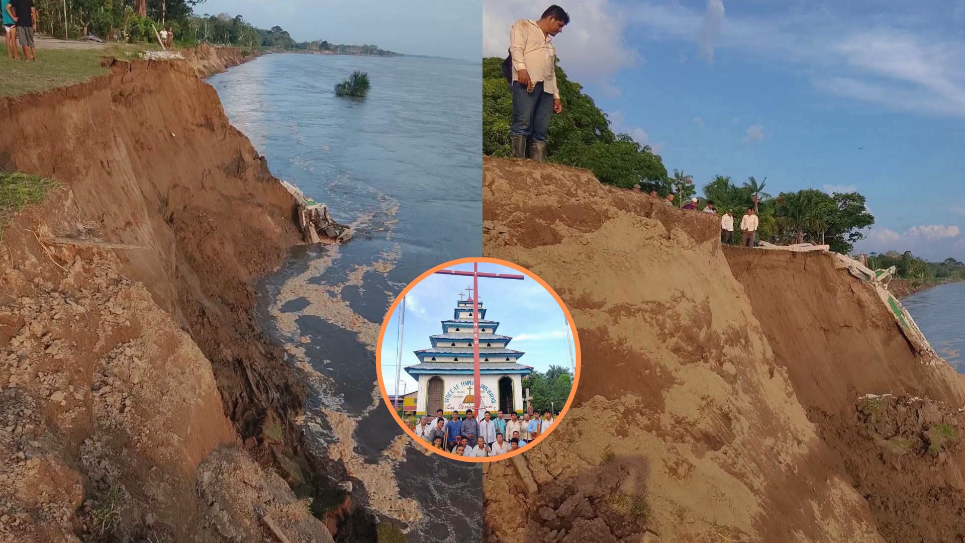 La estructura religiosa cedió por la pérdida de estabilidad del terreno causada por la erosión de la ribera. Composición: Infobae