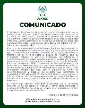 Comunicado: gobierno Regional de Ucayali