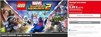 Captura de pantalla de la tienda de Nintendo con la portada de LEGO Marvel Super Heroes 2 y un precio promocional de 5,39 euros