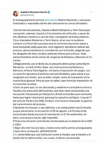 Angélica Monsalve y sus señalamientos