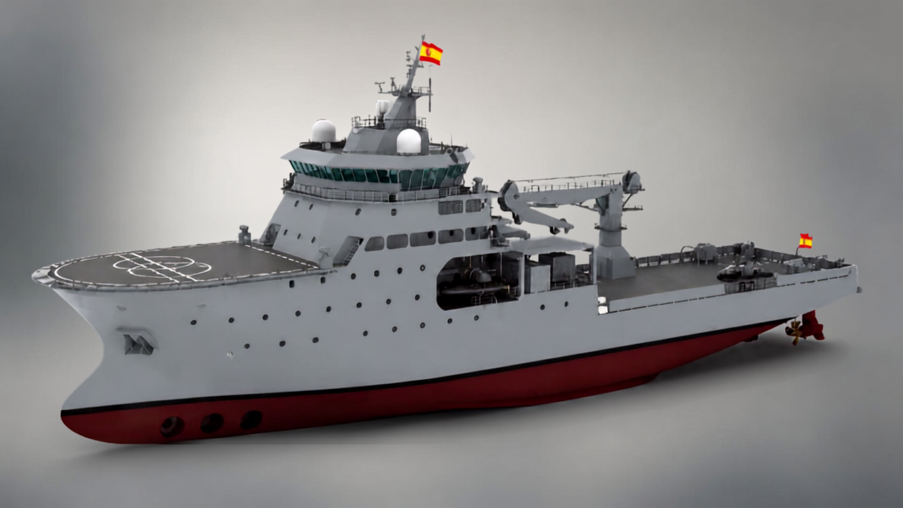 El buque BAM-IS Poseidón de la Armada Española está diseñado para realizar misiones de rescate submarino con drones a gran profundidad. (Composición fotográfica / Ministerio de Defensa )