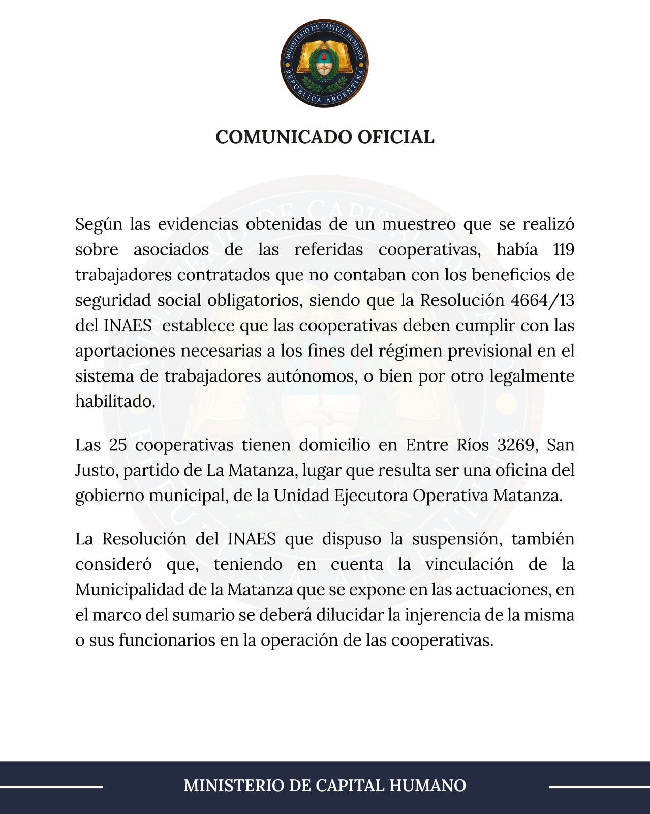 La nómina oficial incluye cooperativas con nombres correlativos y diferentes CUIT, todas radicadas en el mismo edificio municipal de San Justo