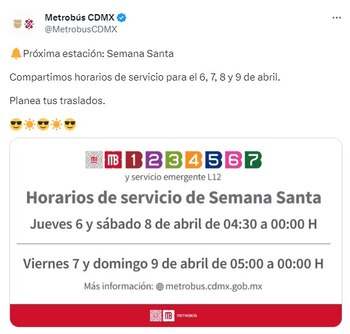 El Metrobús CDMX informó los horarios especiales que tendrá para Semana Santa