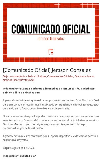 Este fue el comunicado de