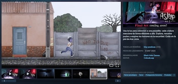 Página web con una imagen de un personaje que corre por una calle, texto descriptivo a la derecha y miniaturas de video en la parte inferior