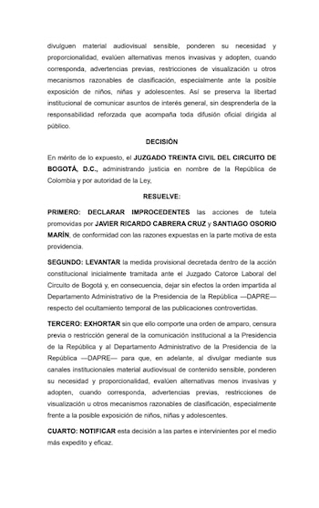 La decisión judicial señaló que ningún familiar de las personas fallecidas presentó una queja por la exhibición de las imágenes - crédito Captura de Pantalla Reporte Coronell